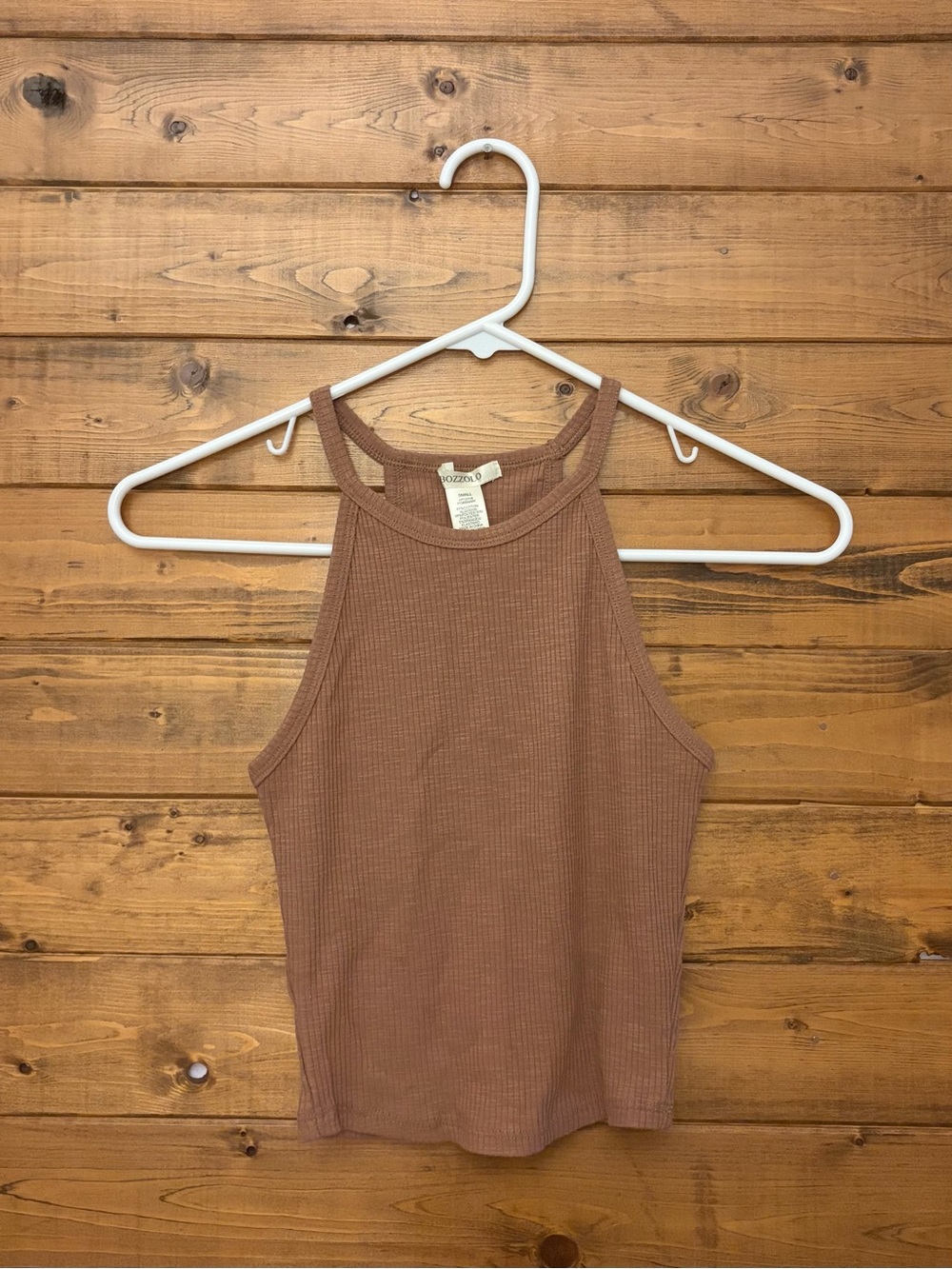 BOZZOLO Ribbed High-Neck Tank Top - Mauve Brown